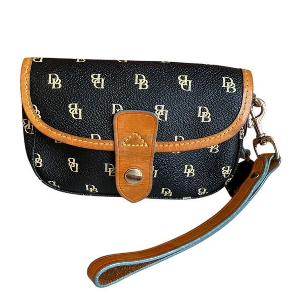Vintage Dooney & Bourke Canvas Leather Trim Logo Flap Wristlet - Picture 1 of 10